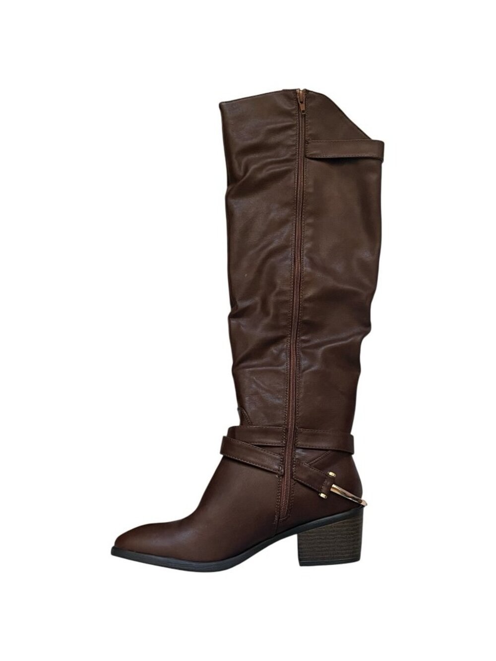 Venus Brown Slouchy Riding Fashion Boots Womens Size 10 Buckle Strap Mid Heel - Picture 4 of 13